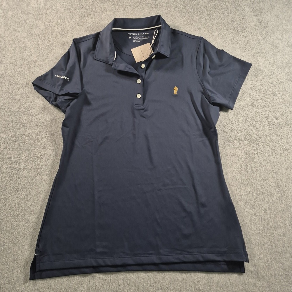 Peter Millar Womens Sun Protection UPF 50+ Golf Polo Shirt Navy Blue Size Medium - Picture 2 of 9